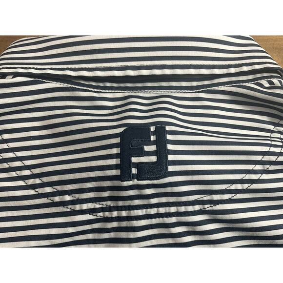 Footjoy FJ Dry Fit Polo Mens Size Large Navy Blue Striped Golf Shirt - Picture 9 of 9